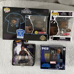 Black Panther - Shuri Bundle Lot (XL Shirt, Funko Pops, Pez & Hot Wheels Car)